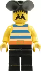 Lego Pirates Minifigures - Pirate Blue / White Stripes Shirt, Black Legs, Black Pirate Triangle Hat