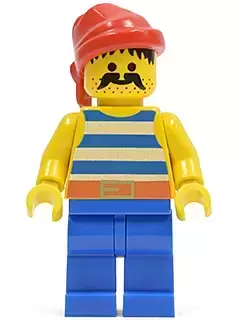 Lego Pirates Minifigures - Pirate Blue / White Stripes Shirt, Blue Legs, Red Bandana