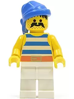 Lego Pirates Minifigures - Pirate Blue / White Stripes Shirt, White Legs, Blue Bandana