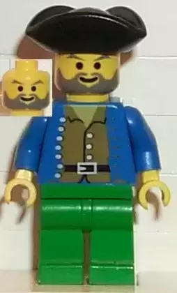 Lego Pirates Minifigures - Pirate Brown Shirt, Green Legs, Black Pirate Triangle Hat