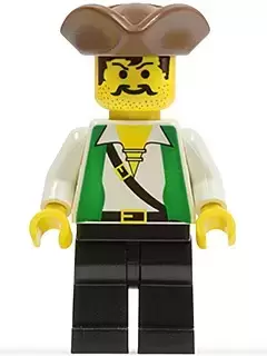 Lego Pirates Minifigures - Pirate Green Vest, Black Legs, Brown Pirate Triangle Hat