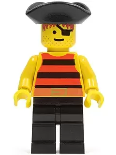 Lego Pirates Minifigures - Pirate Red / Black Stripes Shirt, Black Legs, Black Pirate Triangle Hat