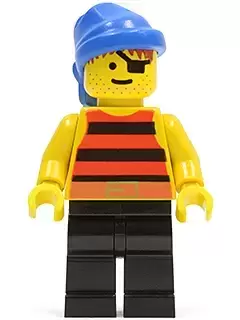 Lego Pirates Minifigures - Pirate Red / Black Stripes Shirt, Black Legs, Blue Bandana