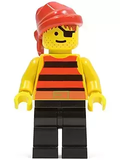 Lego Pirates Minifigures - Pirate Red / Black Stripes Shirt, Black Legs, Red Bandana