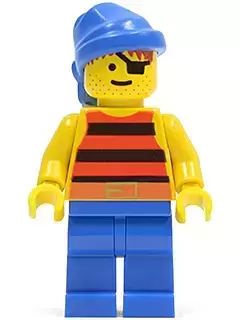 Lego Pirates Minifigures - Pirate Red / Black Stripes Shirt, Blue Legs, Blue Bandana