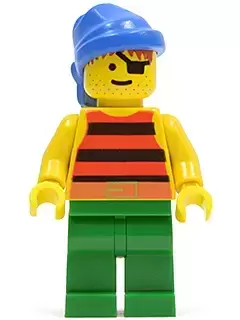 Lego Pirates Minifigures - Pirate Red / Black Stripes Shirt, Green Legs, Blue Bandana