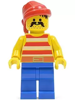 Lego Pirates Minifigures - Pirate Red / White Stripes Shirt, Blue Legs, Red Bandana