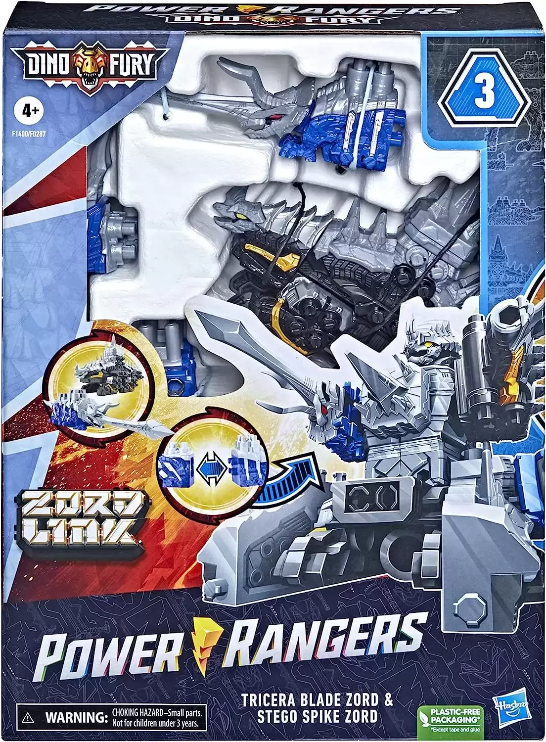 Dino Fury - Blue Tricera Blade and Black Stego Spike Zord Figure