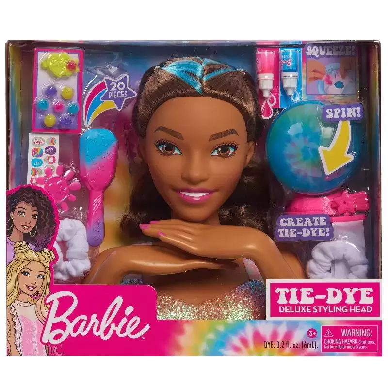 Miscellaneous Barbie - Tie-Dye Deluxe Styling Head Brunette Hair with Blue Highlights