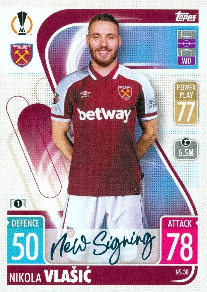 Match Attax - UEFA Champions League 2021/2022 - Nikola Vlasic - West Ham United