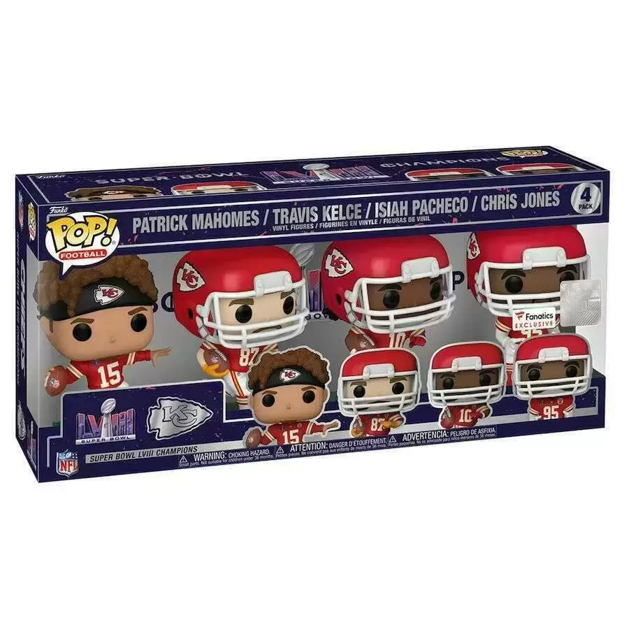 POP! Football (NFL) - Super Bowl - Patrick Mahomes, Travis Kelce, Isiah Pacheco, Chris Jones 4 Pack