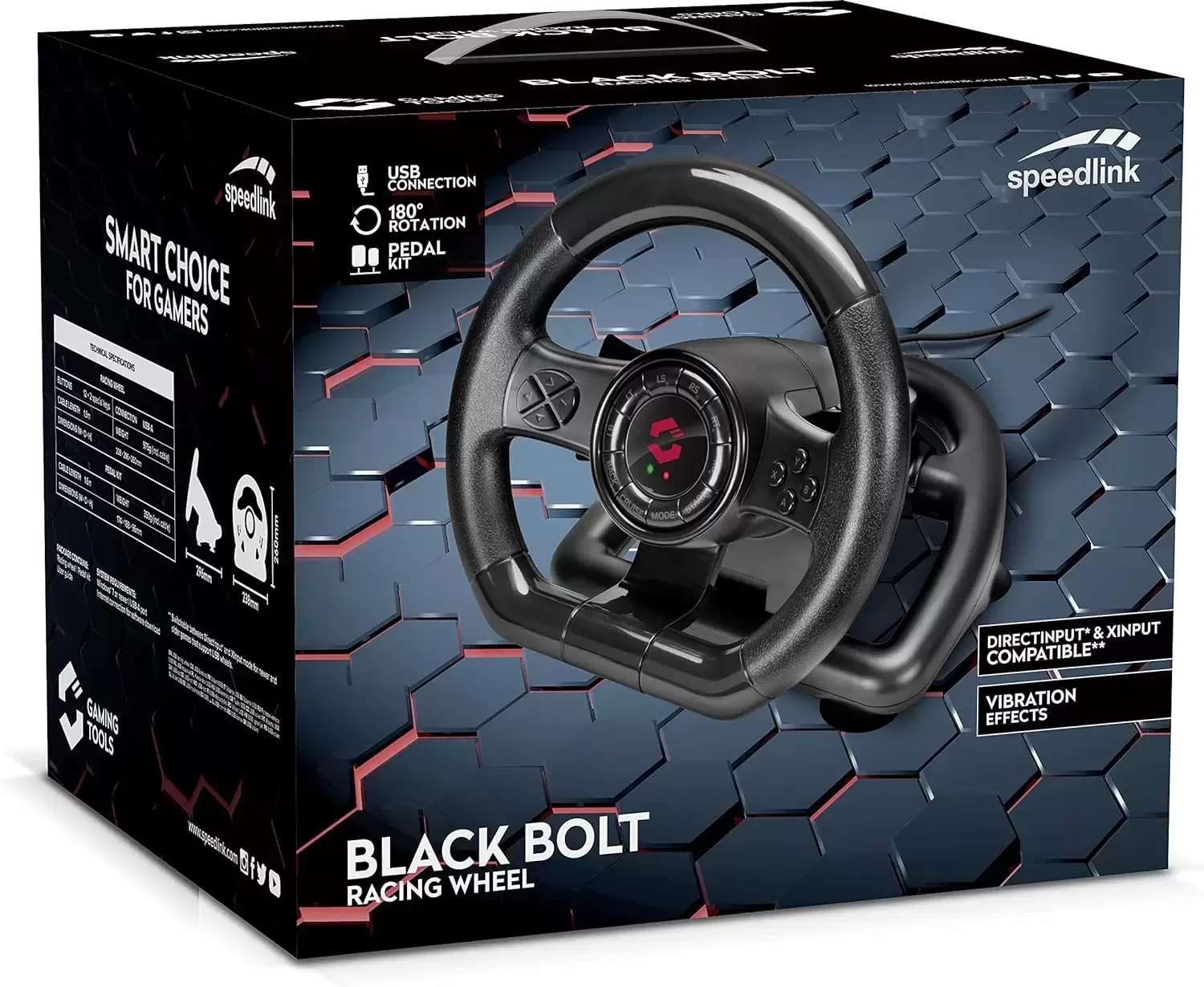 Volant & Pedalier Gaming - Speedlink Black BOLT Racing Wheel