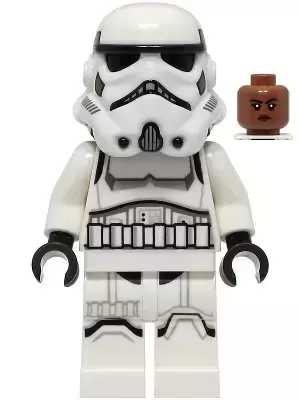 LEGO Star Wars Minifigs - Imperial Stormtrooper - Female, Dual Molded Helmet with Light Bluish Gray Panels on Back, Shoulder Belts, Medium Brown Head