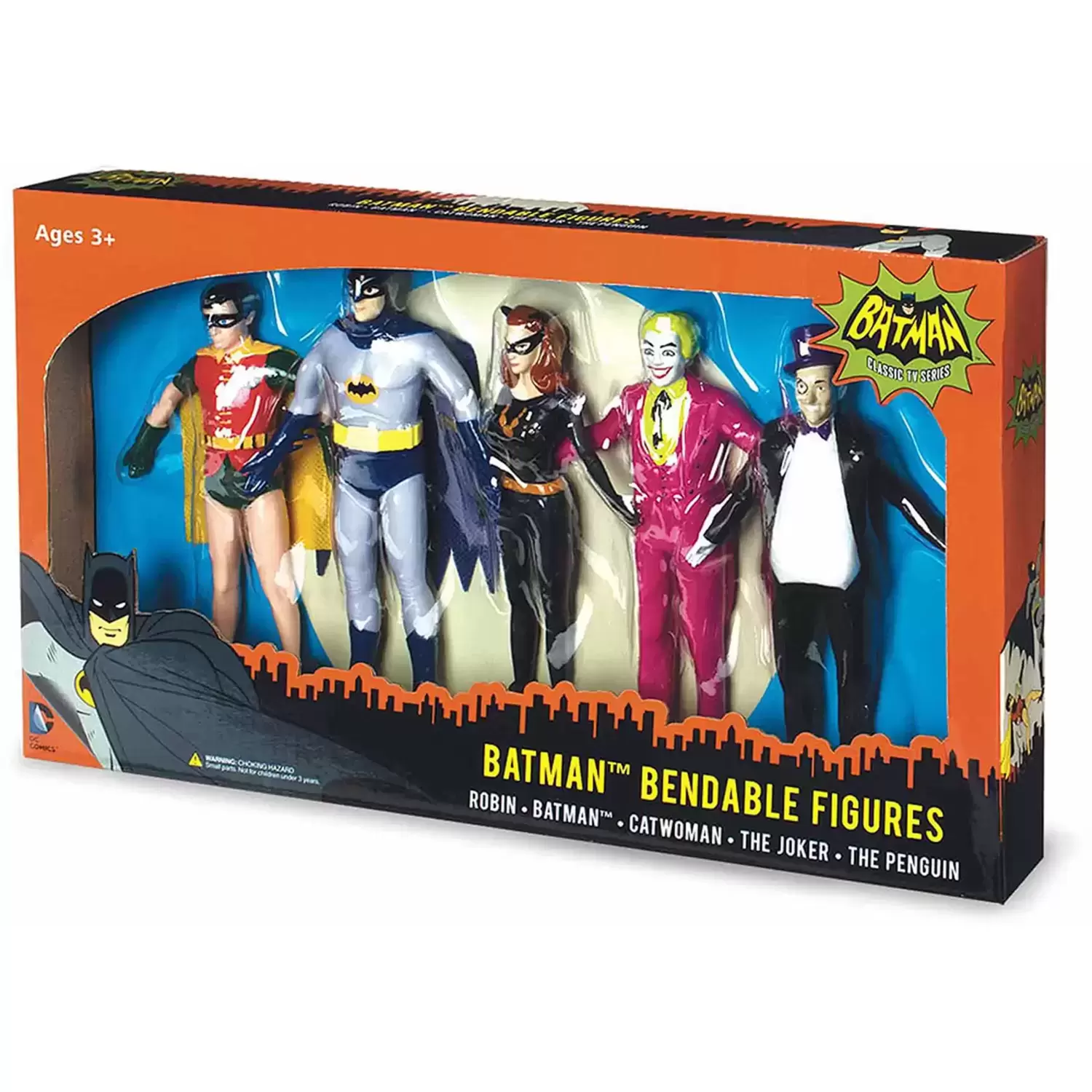 Batman Classic TV Series - Batman Bendable Figures - Robin, Batman, Catwoman, Thejoker & The Penguin