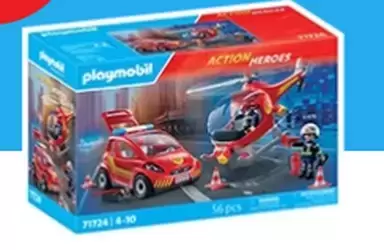 Playmobil Pompier - Pompiers Avec Hélicoptère Et Voiturette