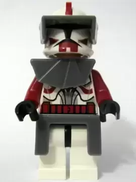 LEGO Star Wars Minifigs - Clone Trooper Commander Fox, Coruscant Guard (Phase 1) - Dark Bluish Gray Visor, Pauldron, and Kama, Large Eyes, with Solid Light Bluish Gray Semicircle above Belt