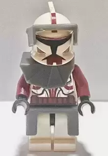 LEGO Star Wars Minifigs - Clone Trooper Commander Fox, Coruscant Guard (Phase 1) - Dark Bluish Gray Visor, Pauldron, and Kama, Large Eyes, without Solid Light Bluish Gray Semicircle above Belt