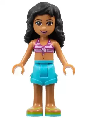 Lego Friends Mini-Dolls - Friends Kate - Medium Azure Shorts, Striped Bikini Top