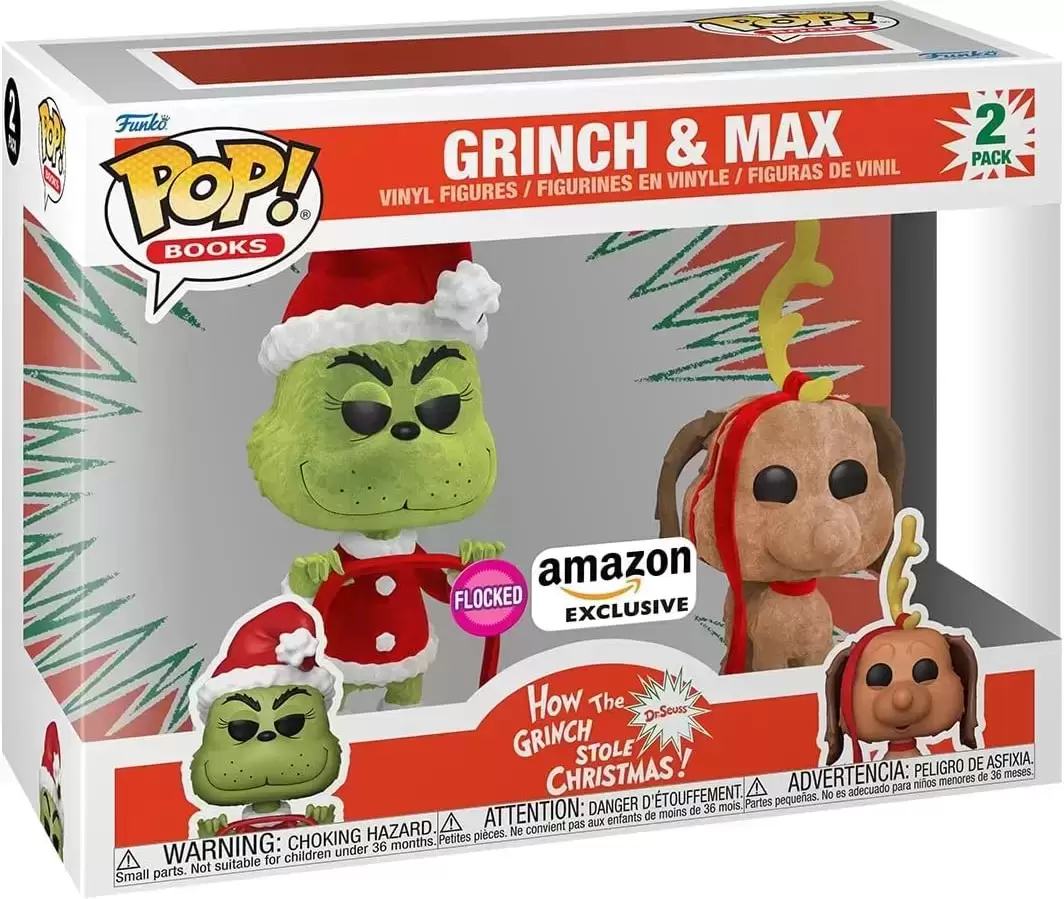 POP! Books - How the Grinch Stole Christmas - Grinch & Max Flocked 2 Pack