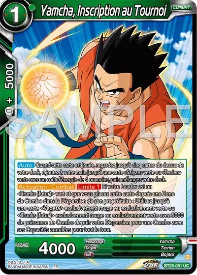 Legend of the Dragon Balls [BT25] - Yamcha, Inscription au Tournoi