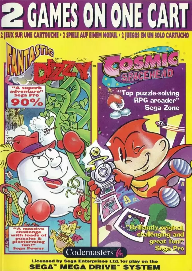 EUR - Jeux Mega Drive Européens - 2 Games on One Cart: Fantastic Dizzy and Cosmic Spacehead
