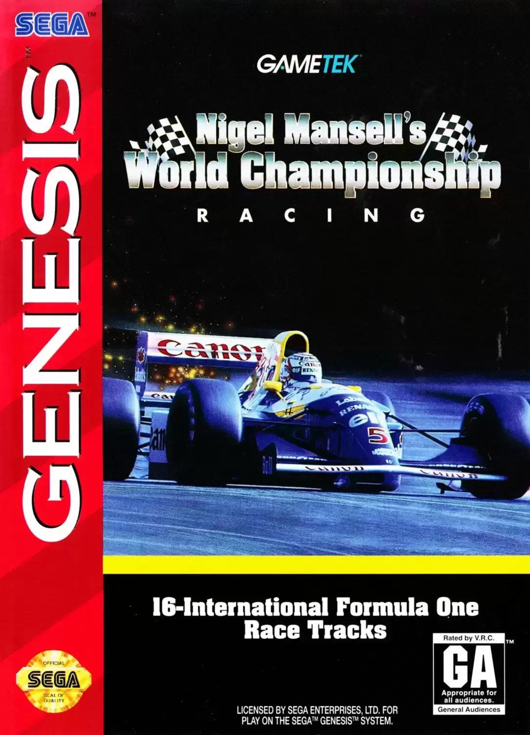 US - Sega Genesis Games - Nigel Mansell\'s World Championship Racing