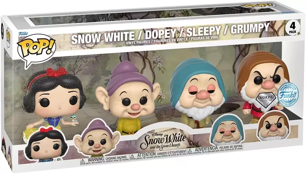 POP! Disney - Snow White - Snow White, Dopey, Sleepy & Grumpy 4 Pack Diamond Collection