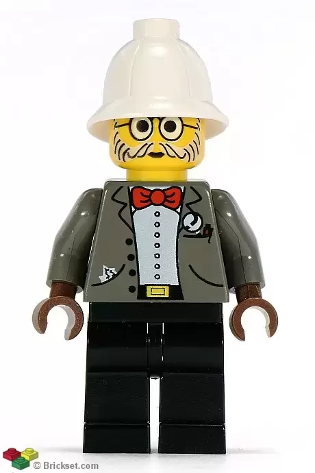 LEGO Adventurers Minifigures - Dr. Kilroy / Dr. Charles Lightning - Dark Gray Open Jacket, Black Legs, White Pith Helmet