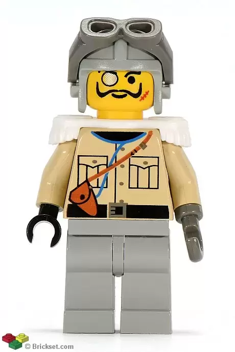 LEGO Adventurers Minifigures - Lord Sam Sinister / Baron von Barron - Tan Shirt, Light Gray Legs, Light Gray Aviator Cap, Dark Gray Goggles, White Epaulettes