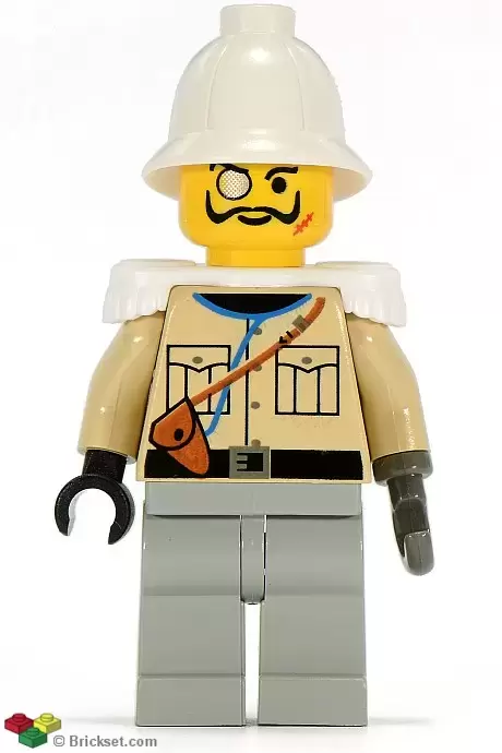 LEGO Adventurers Minifigures - Lord Sam Sinister / Baron von Barron - Tan Shirt, Light Gray Legs, White Pith Helmet, White Epaulettes