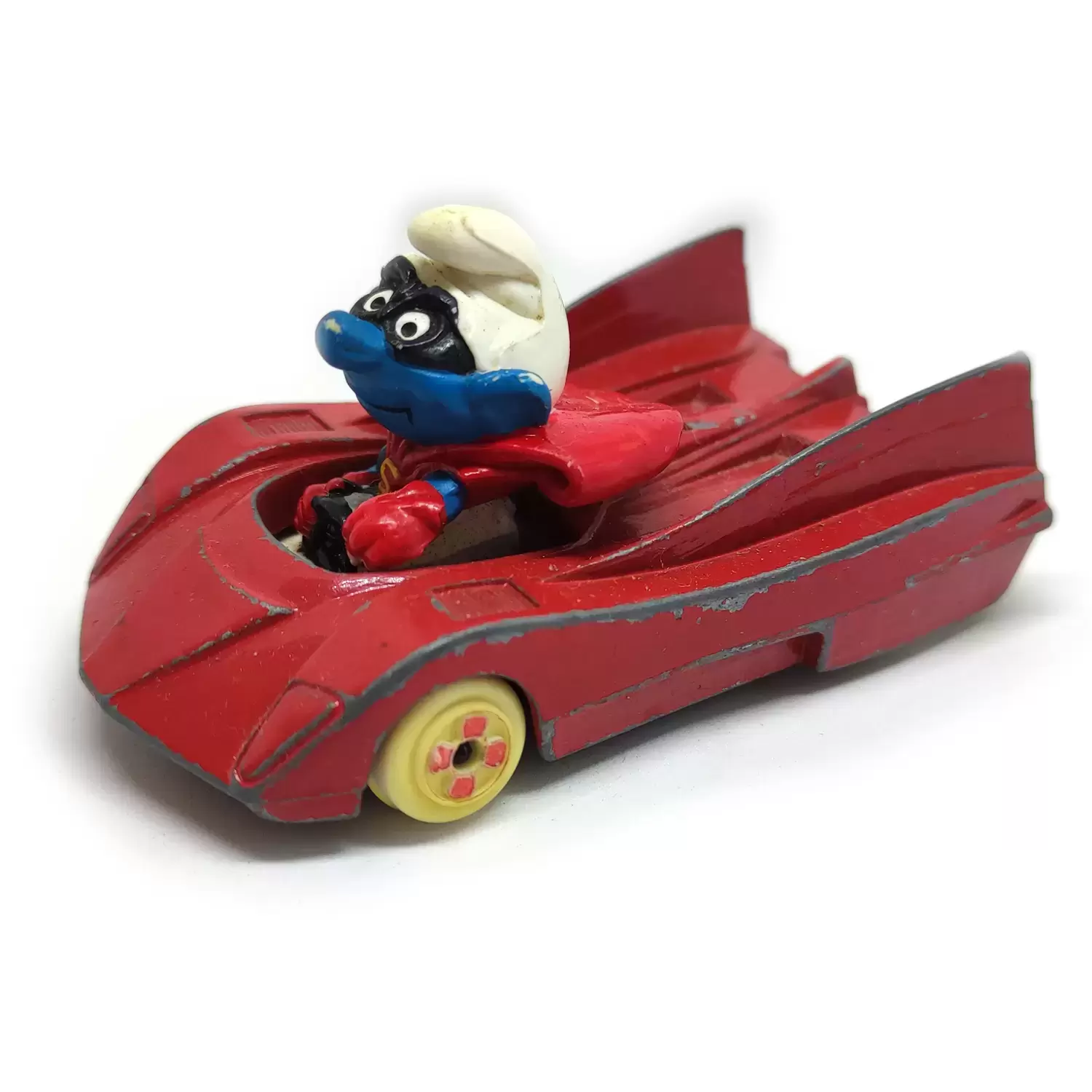 Puffi ESCI / ORLI JOUET (Die Cast Metal) - Super Schtroumpf dans voiture rouge