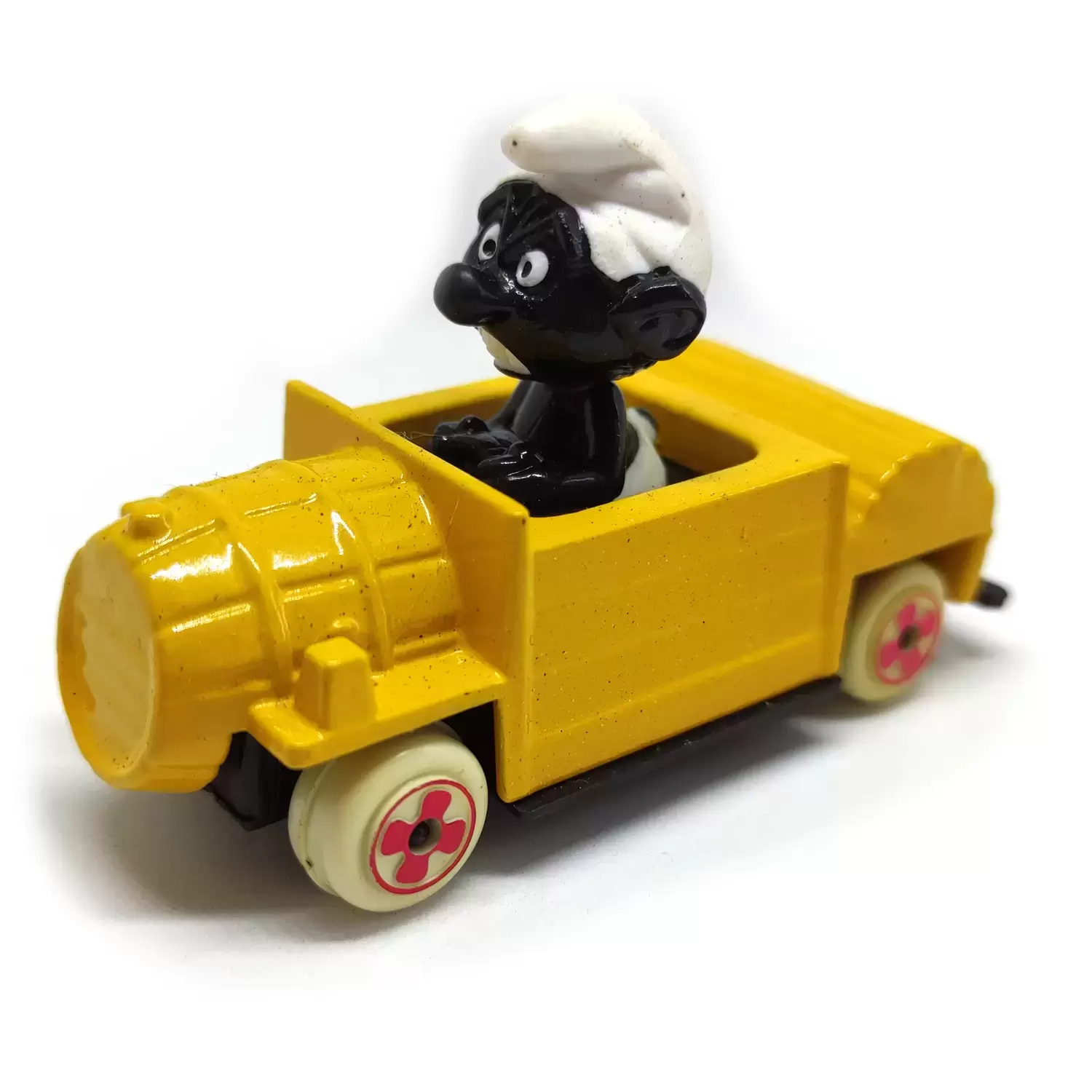 ESCI / ORLI JOUET Puffi Cars (Die Cast Metal) - Black Smurf in yellow car