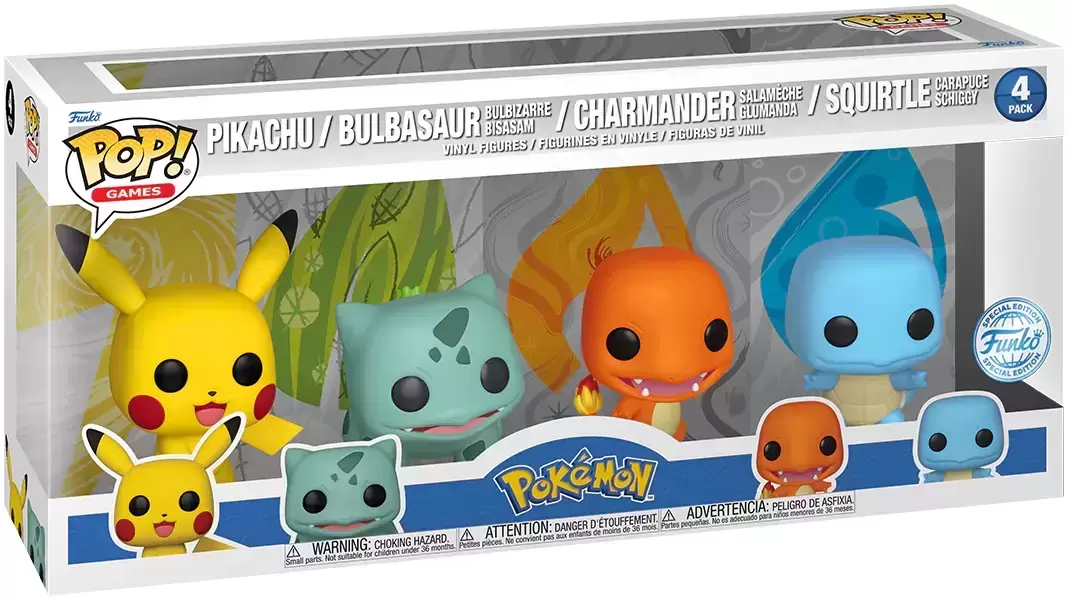 POP! Games - Pokemon - Pikachu, Bulbasaur, Charmander & Squirtle 4 Pack