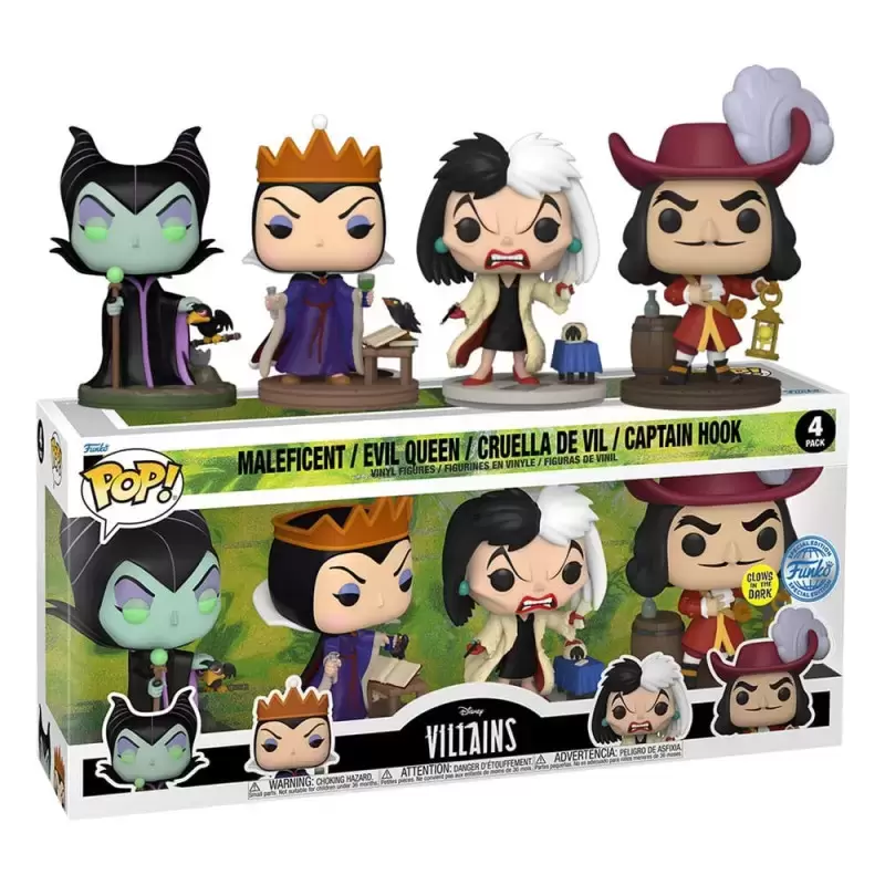 POP! Disney - Disney Villains - 4-Pack GITD (Maleficent / Evil Queen / Cruella de Vil / Captain Hook)