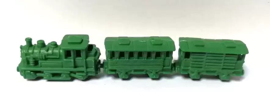 Locomotive et wagons - Locomotive, un wagon passager et un wagon marchandise (vert)